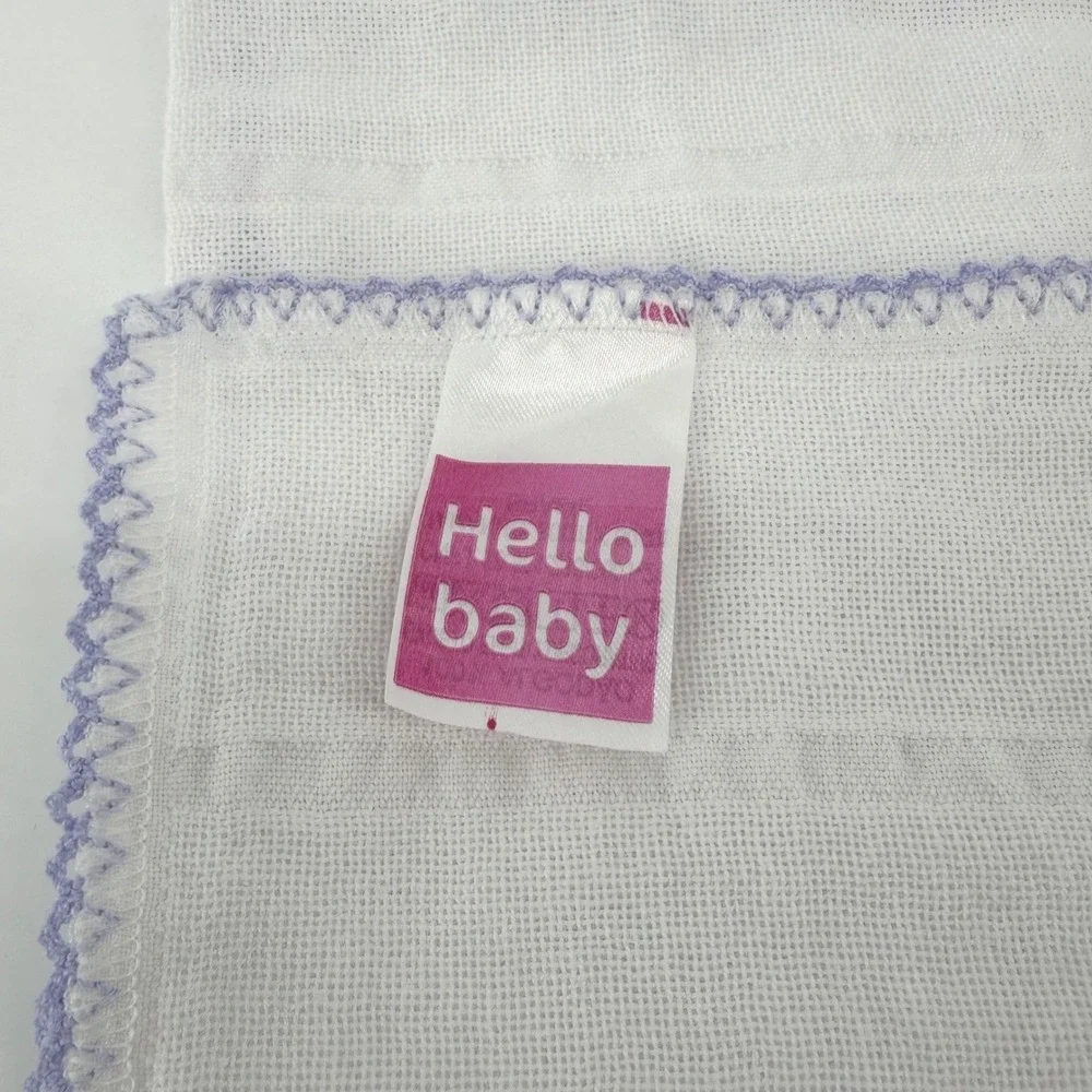 Hello Baby White Sunbonnet Sue Style Applique Pram Blanket Crochet Edge Trim